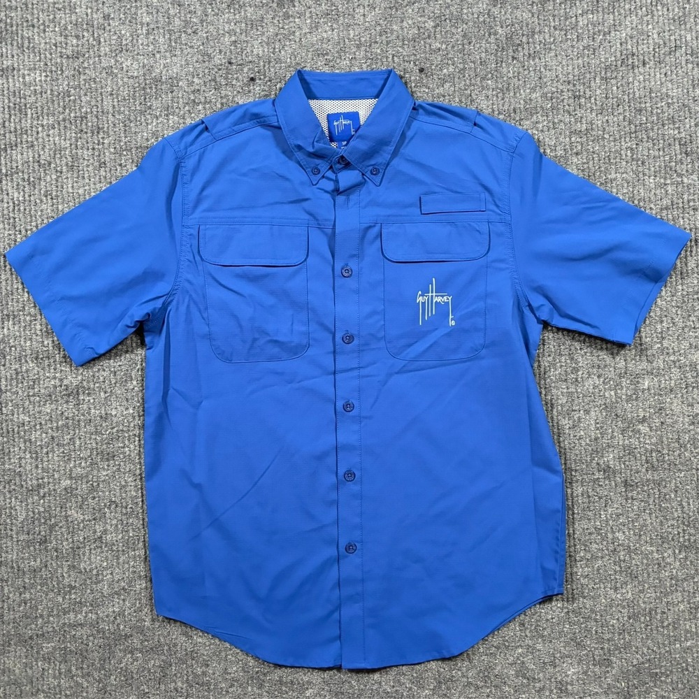 Guy Harvey Mens Fishing Shirt Small Blue Short Sleeve Performance Vented Outdoor
